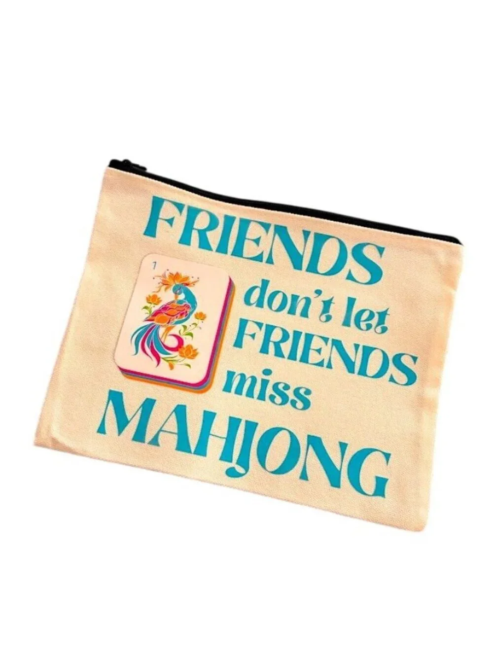 Mahjong Zip Pouch Accessory Makeup Linen Blend Brand New!